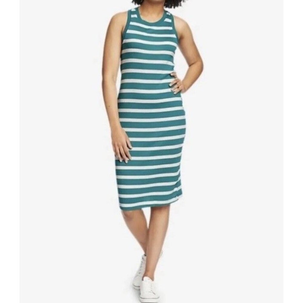 Eddie Bauer XL Tank Midi Dress Knit Ribbed Racerback Crew Neck Casual Teal EUC